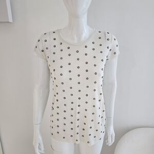 Alice + Olivia Off White Embellished Linen Top, Size Small
